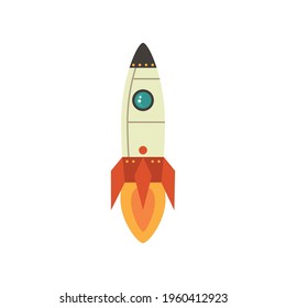 Cartoon rocket space ship take off, isolated vector illustration. Simple retro spaceship icon.