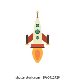 Cartoon rocket space ship take off, isolated vector illustration. Simple retro spaceship icon.