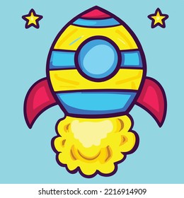 Cartoon Rocket Space Ship Take Off, Isolated Vector Illustration. Simple Retro Spaceship Icon.