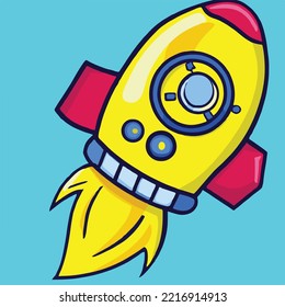 Cartoon Rocket Space Ship Take Off, Isolated Vector Illustration. Simple Retro Spaceship Icon.