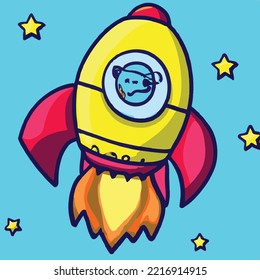 Cartoon Rocket Space Ship Take Off, Isolated Vector Illustration. Simple Retro Spaceship Icon.