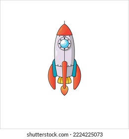 Cartoon rocket space ship take off, isolated vector illustration. Simple retro spaceship icon.