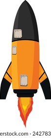 Cartoon rocket space ship take off, isolated vector illustration