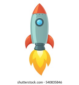 Cartoon Rocket Space Ship Take Off, Isolated Vector Illustration. Simple Retro Spaceship Icon.