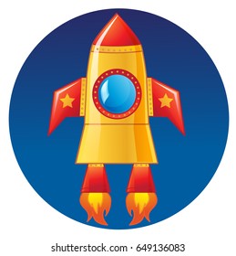 Cartoon rocket space ship take off. Isolated vector illustration. Simple retro spaceship icon.