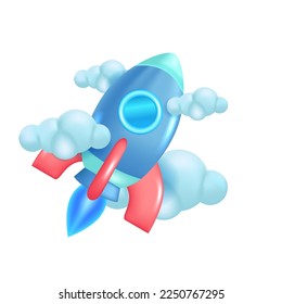 cartoon rocket spaceship with cloud flying for business achievement launch project