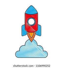 cartoon rocket spaceship launching startup