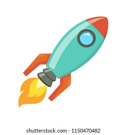 Cartoon rocket spaceship take off, vector illustration. Simple retro spaceship icon.