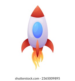 Cartoon rocket spaceship takes off. vector illustration on white background. space day