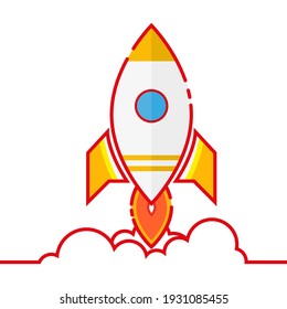 Cartoon rocket spaceship taking off, isolated. Retro spaceship simple icon.Vector illustration
