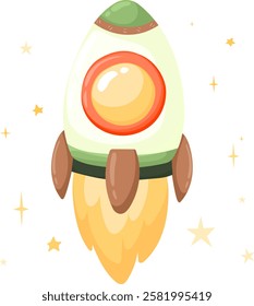 Cartoon rocket spaceship taking off, isolated vector illustration. Simple spaceship icon. Flat vector rocket drawing in trendy shades