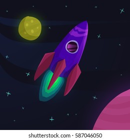 Cartoon rocket in space.Vector illustration