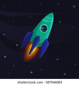 Cartoon rocket in space.Vector illustration