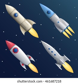 Cartoon Rocket  Symbol  Icons Set Template Space Background Vector Illustration