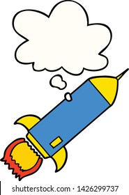 cartoon rocket with thought bubble