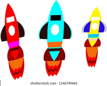 Cartoon rocket, toy icon, spacecraft color illustration, space separator, travel vehicle for teaching use Kindergarten, elementary school children, students, or use for book pages.