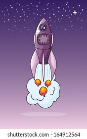 Cartoon rocket, vector background