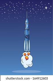 Cartoon rocket, vector background