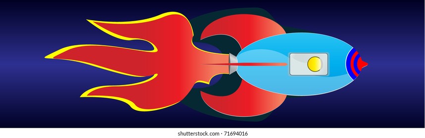 Cartoon rocket Vector illustration horizontal