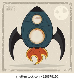 Cartoon rocket with windows and space for text Vintage