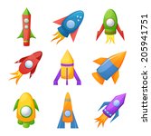 Cartoon rockets 3D vector illustration set isolated on background