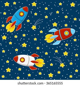 Cartoon rockets on space background