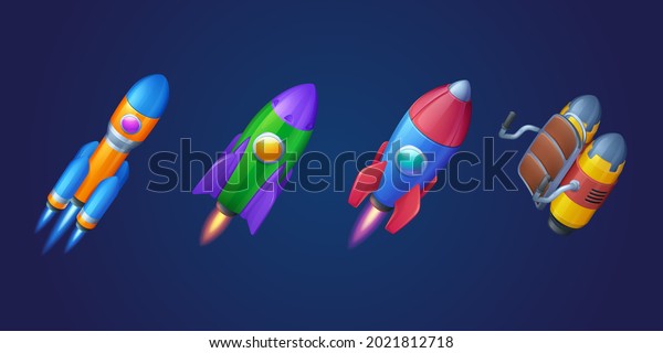 Cartoon rockets, shuttles\
and jetpack