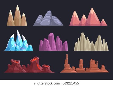 Cartoon-Felsen und Berge-Set, Landschaftselemente für das Spielstanddesign