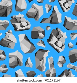 Cartoon Rocks and Stones Background Pattern on a Blue Flat Design Element for Web, Game and App. Vector illustration