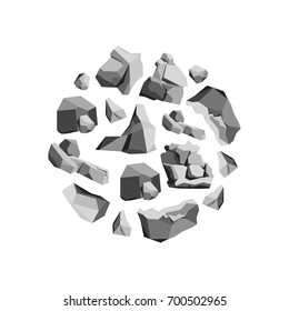 Cartoon Rocks and Stones Round Design Template Concept Flat Design Element for Web, Game and App. Vector illustration