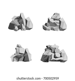 Cartoon Rocks and Stones Set Flat Design Element for Web, Game and App Isolated on White Background. Vector illustration