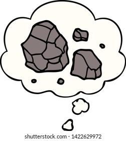 piedras de dibujos animados con burbuja de pensamiento