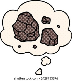 cartoon rocks with thought bubble in comic book style