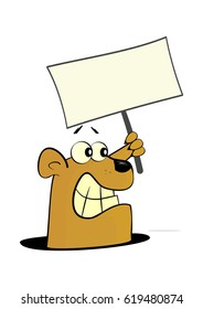 Cartoon rodent keeping its head protruded out of the burrow. Flat vector.