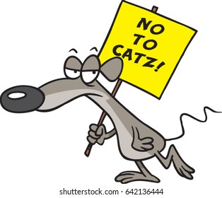 cartoon rodent with a sign saying "No to Catz"