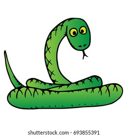 A cartoon rolled-up snake. Vector illustration.