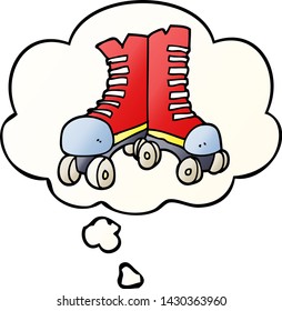 cartoon roller boots with thought bubble in smooth gradient style
