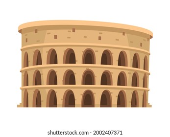 Cartoon Roman Colosseum On White Background Vector Illustration