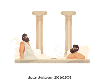 Cartoon roman people wearing tunics relaxing in thermal bath vector illustration