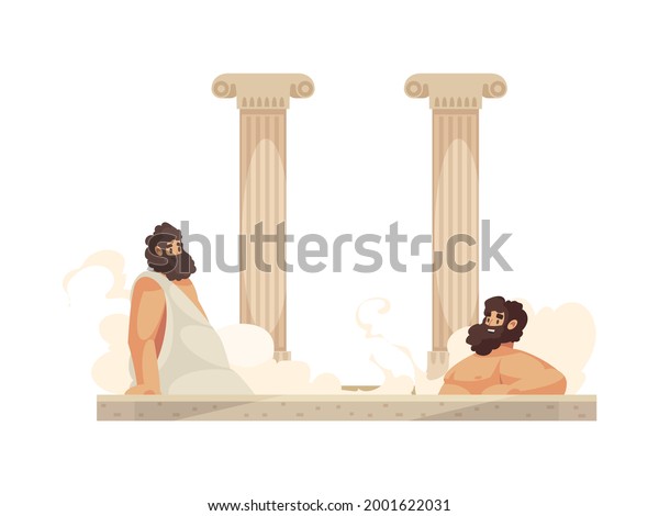 Cartoon roman people wearing tunics relaxing
in thermal bath vector
illustration