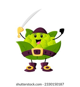 Cartoon romanesco cabbage pirate and corsair vegetable character. Isolated vector adventurous veggies personage with saber and mischievous grin, ready to set sail on daring adventures in the high seas