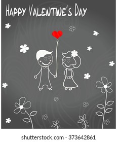 cartoon romantic boy in love giving heart to his woman in Valentine's day. Valentine concept.