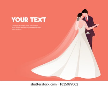 Cartoon Romantic Couple Doing Dance on Red Background.