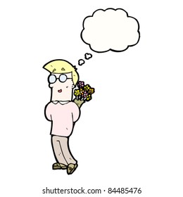 tipo romántico de dibujos animados con flores