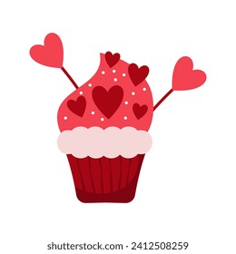 Caricatura amor romántico elementos y stickers del día de San Valentín. Forma cardíaca, caramelos, torta y símbolo vector de flores. Objetos románticos del día de San Valentín. Caja con anillo de diamante, sobre con letra