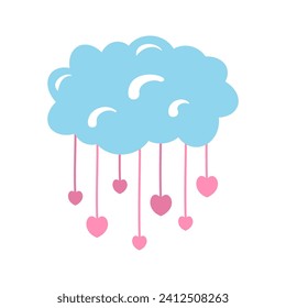 Cartoon romantic love Valentines day elements and stickers. Heart shape, sweets, cake and flowers vector symbol. Valentines day romantic objects. Box with diamond ring, envelope with letter