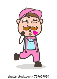 Cartoon Romantic Man Blowing Kiss Vector Illustration