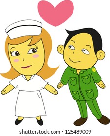 cartoon romantic people in love,Officers and nurses.