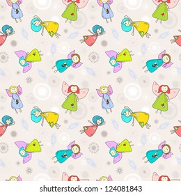 Cartoon romantic seamless pattern with angels
