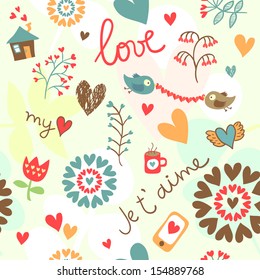 Cartoon romantic seamless pattern in vector. Happy Valentine's Day